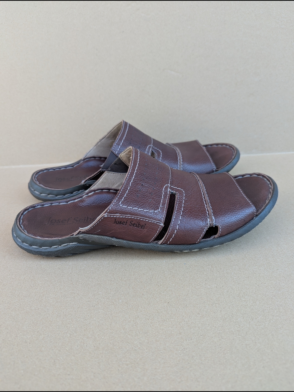 Josef Seibel Logan 21 Men's Leather Slide Sandals Brown EU 45/ US 12 Casual